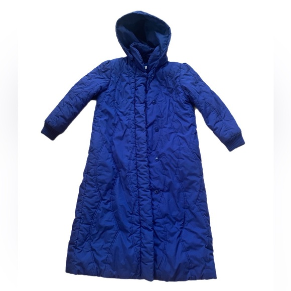Vintage Saxton Hall Women's Down Blue Hooded Puffer Quilted Full Zip Coat Large - Picture 1 of 7